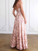 Floral Frill Split Maxi Dress