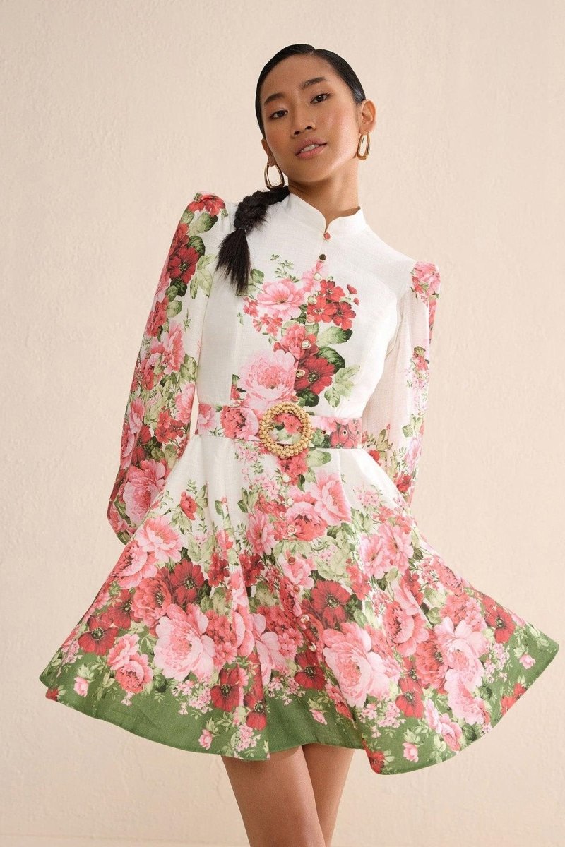 Vestido midi com estampa floral Renata e mangas bufantes