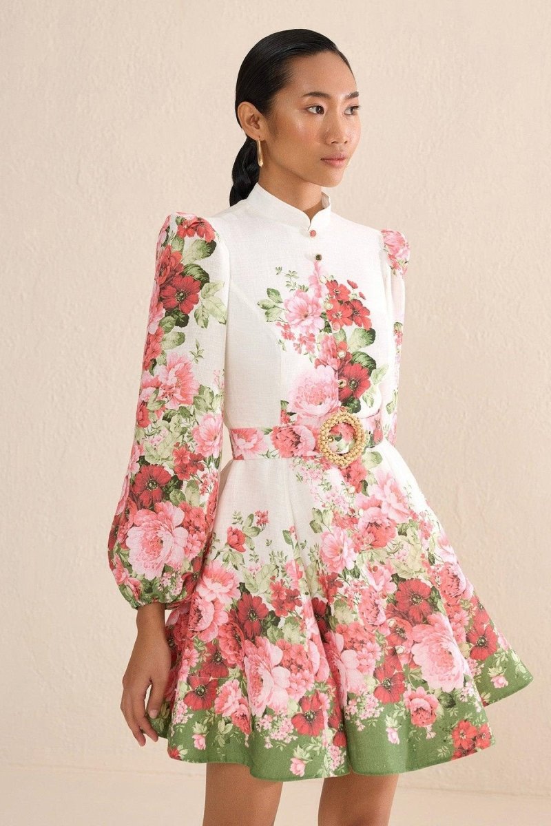 Vestido midi com estampa floral Renata e mangas bufantes