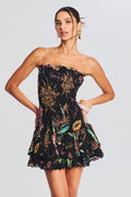 Vestido curto estampado franzido rosa