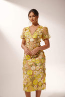 Vestido midi floral com decote em V Sally