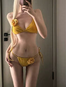 Yellow flower swimsuit three piece set