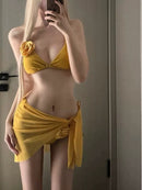 Yellow flower swimsuit three piece set
