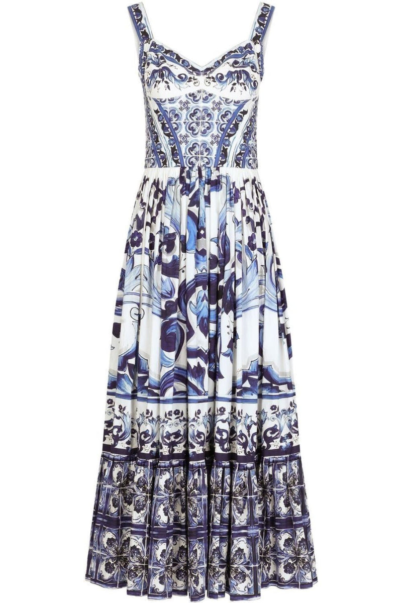 Vestido longo com alça franzida estampada Sibyl