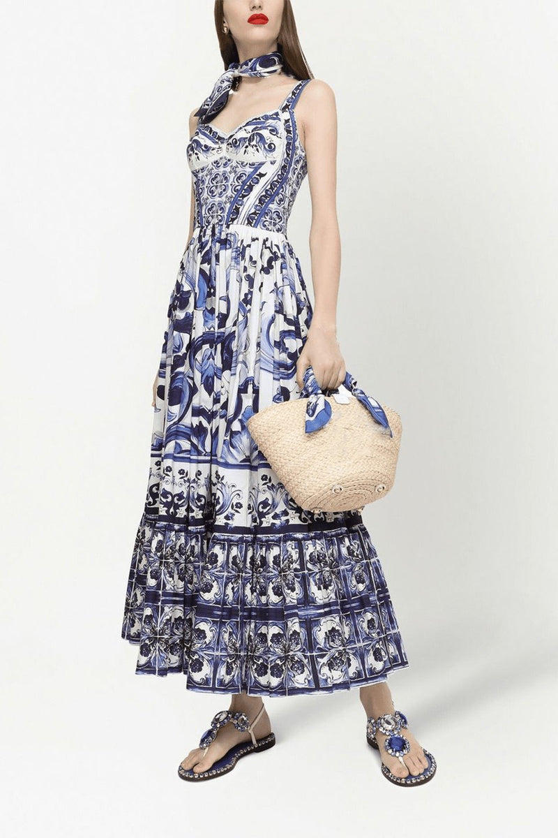Vestido longo com alça franzida estampada Sibyl