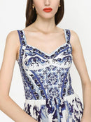 Vestido longo com alça franzida estampada Sibyl