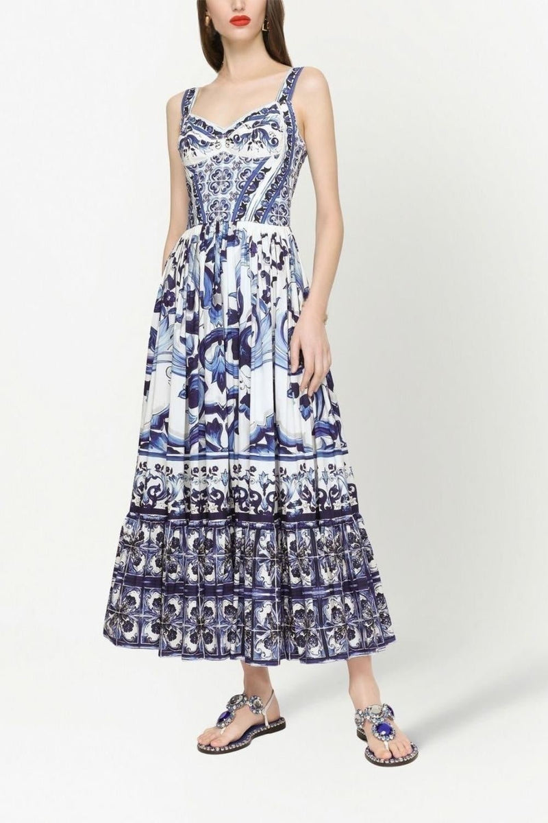 Vestido longo com alça franzida estampada Sibyl
