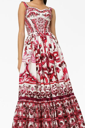 Vestido longo com alça franzida estampada Sibyl