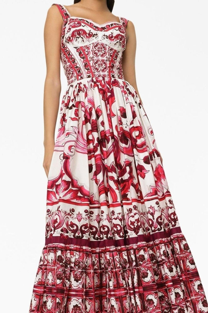 Vestido longo com alça franzida estampada Sibyl