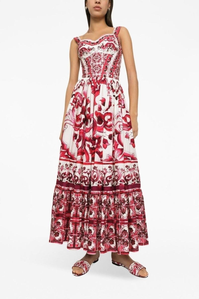 Vestido longo com alça franzida estampada Sibyl