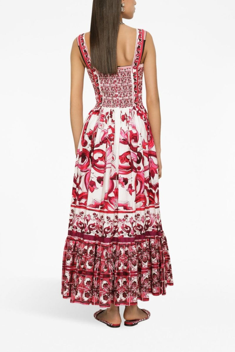 Vestido longo com alça franzida estampada Sibyl