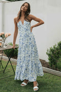 Vestido longo de verão com decote halter e estampa floral Sue