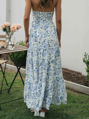 Vestido longo de verão com decote halter e estampa floral Sue