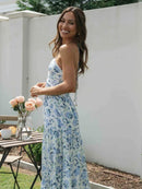 Vestido longo de verão com decote halter e estampa floral Sue