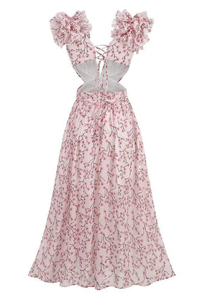 Vestido longo com recorte e estampa floral Suzanne