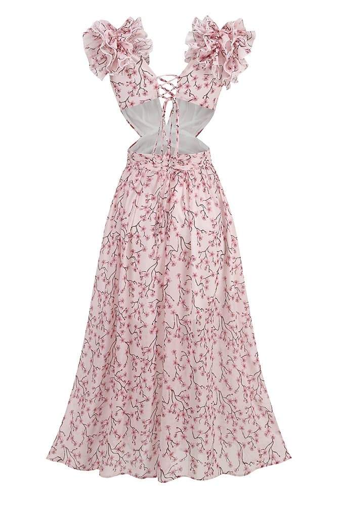 Vestido longo com recorte e estampa floral Suzanne