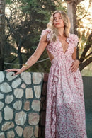 Vestido longo com recorte e estampa floral Suzanne