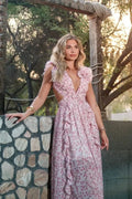 Vestido longo com recorte e estampa floral Suzanne