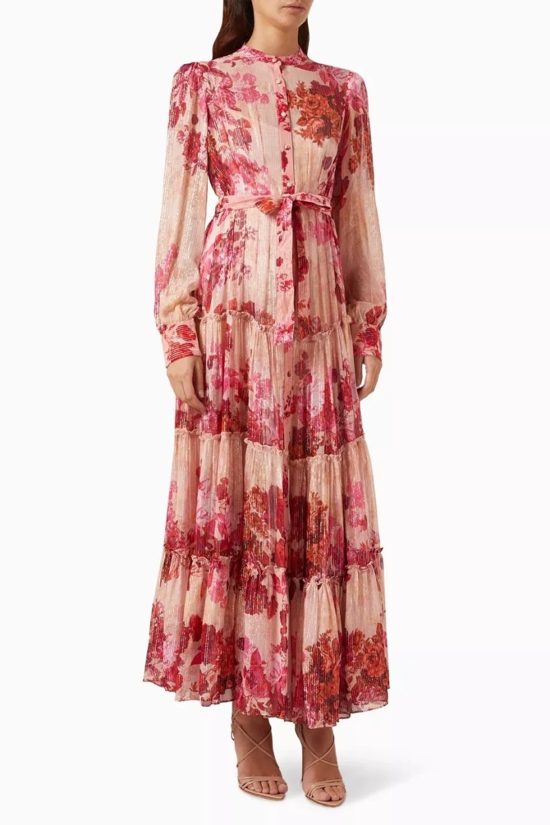 Vestido Maxi Floral Sylvia com Mangas Compridas