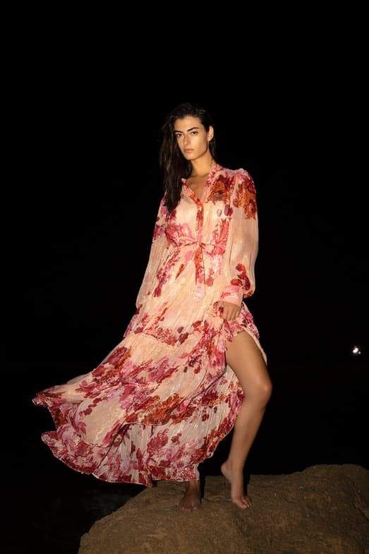 Vestido Maxi Floral Sylvia com Mangas Compridas