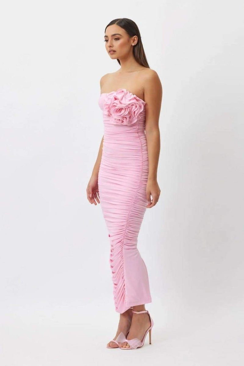 Vestido midi sem alças Tina Flower
