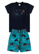 Conjunto Verão Menino Marinho Camiseta e Bermuda Play