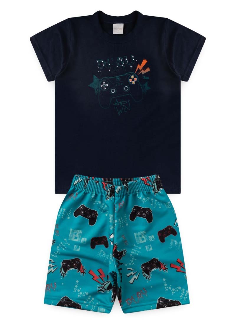 Conjunto Verão Menino Marinho Camiseta e Bermuda Play