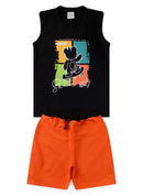 Conjunto Verão Menino Preto Regata e Bermuda Urso Skatista