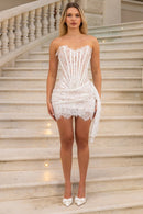 Vestido curto corset rendado sem alças Venus