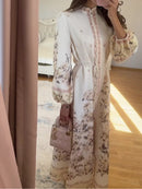 Button-Down Lantern Sleeve Print Dress