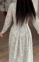 V-neck green floral button maxi dress