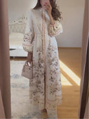 Button-Down Lantern Sleeve Print Dress