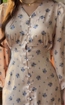 Floral satin balloon-sleeve maxi dress