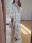 Button-Down Lantern Sleeve Print Dress