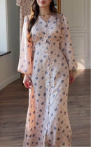 Floral satin balloon-sleeve maxi dress