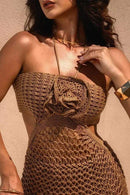 Vestido longo de crochê com decote halter Yedda