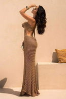 Vestido longo de crochê com decote halter Yedda