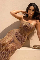 Vestido longo de crochê com decote halter Yedda