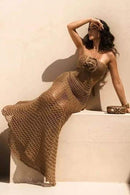 Vestido longo de crochê com decote halter Yedda